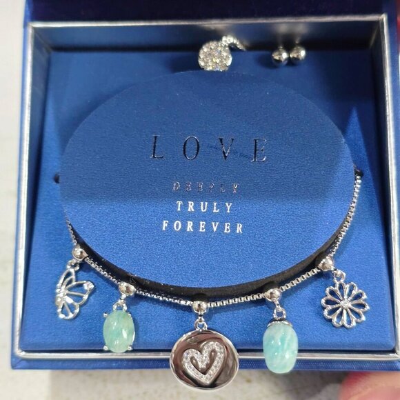 Brilliance Jewelry - Brilliance Fine Silver Amazonite & Crystal Quartz Adjustable Charm Bracelet –10"